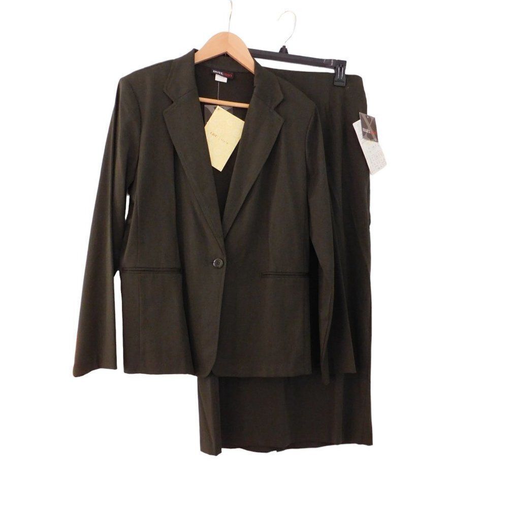 Vtg‎ Skirt Suit Long Skirt Blazer Olive Green Sz 12 Modern size 6 Y2K Dead Stock - Picture 8 of 8